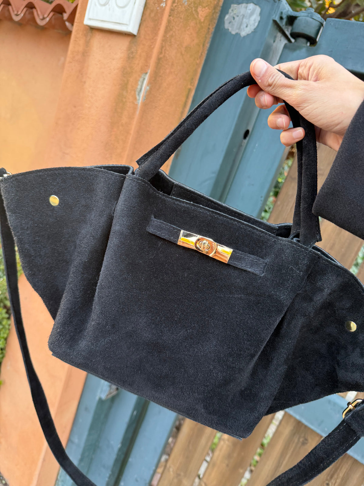 Borsa in vera pelle scamosciata