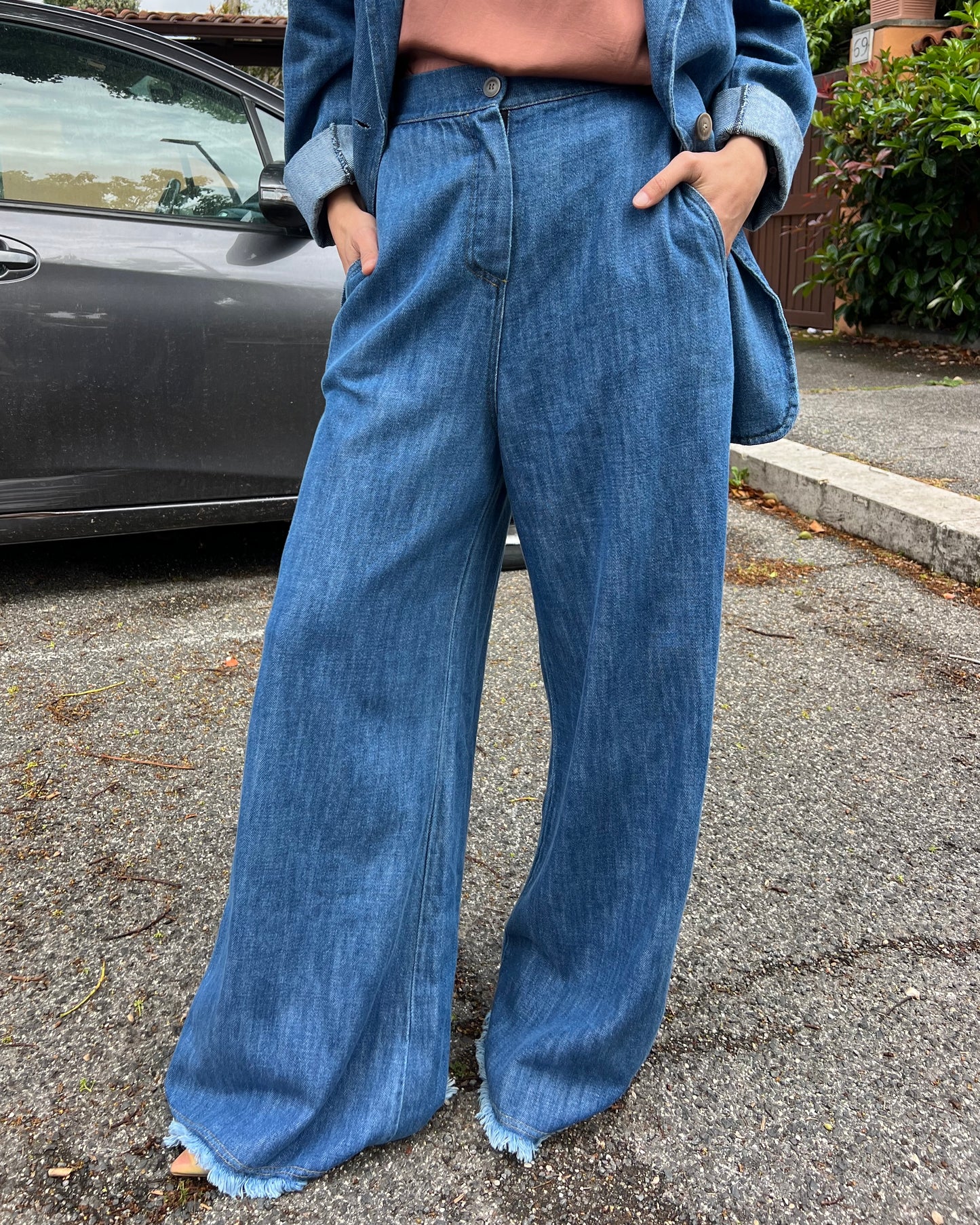 Pantalone tessuto jeans leggero palazzo