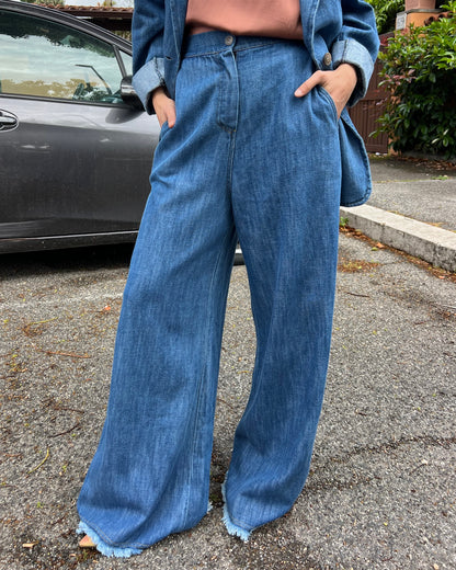 Pantalone tessuto jeans leggero palazzo