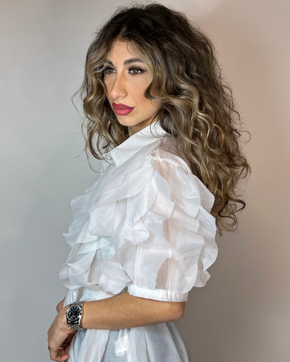 Camicia con rouches  e cinturina