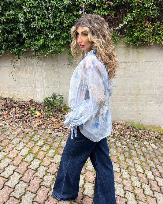 Camicia in viscosa e seta stampa floreale