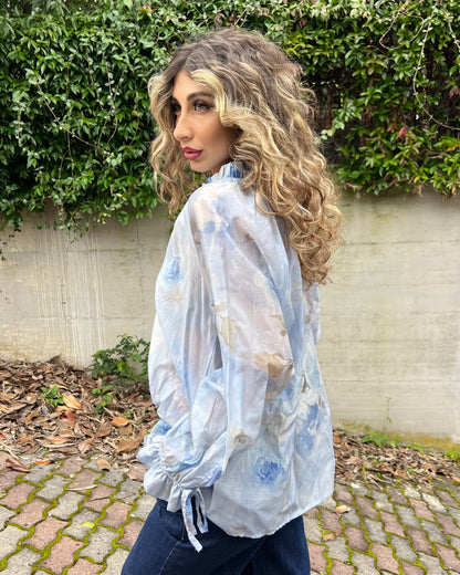 Camicia in viscosa e seta stampa floreale