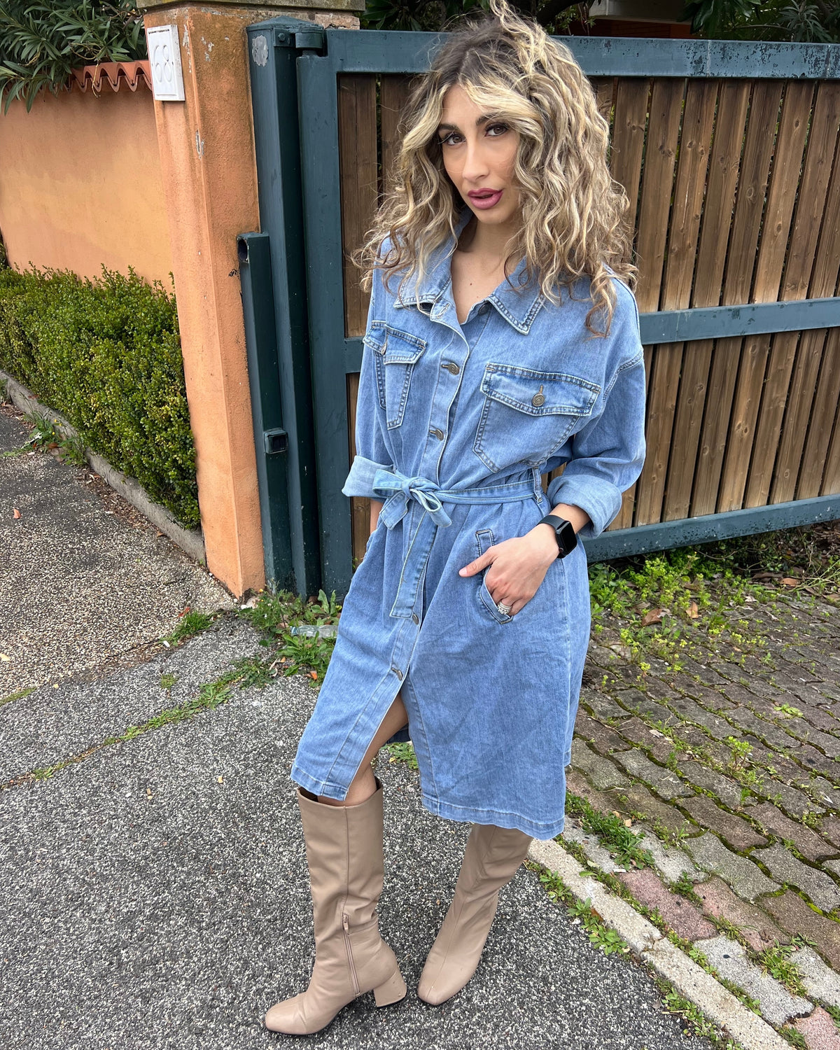 Abito chemisier in Denim Elasticizzato