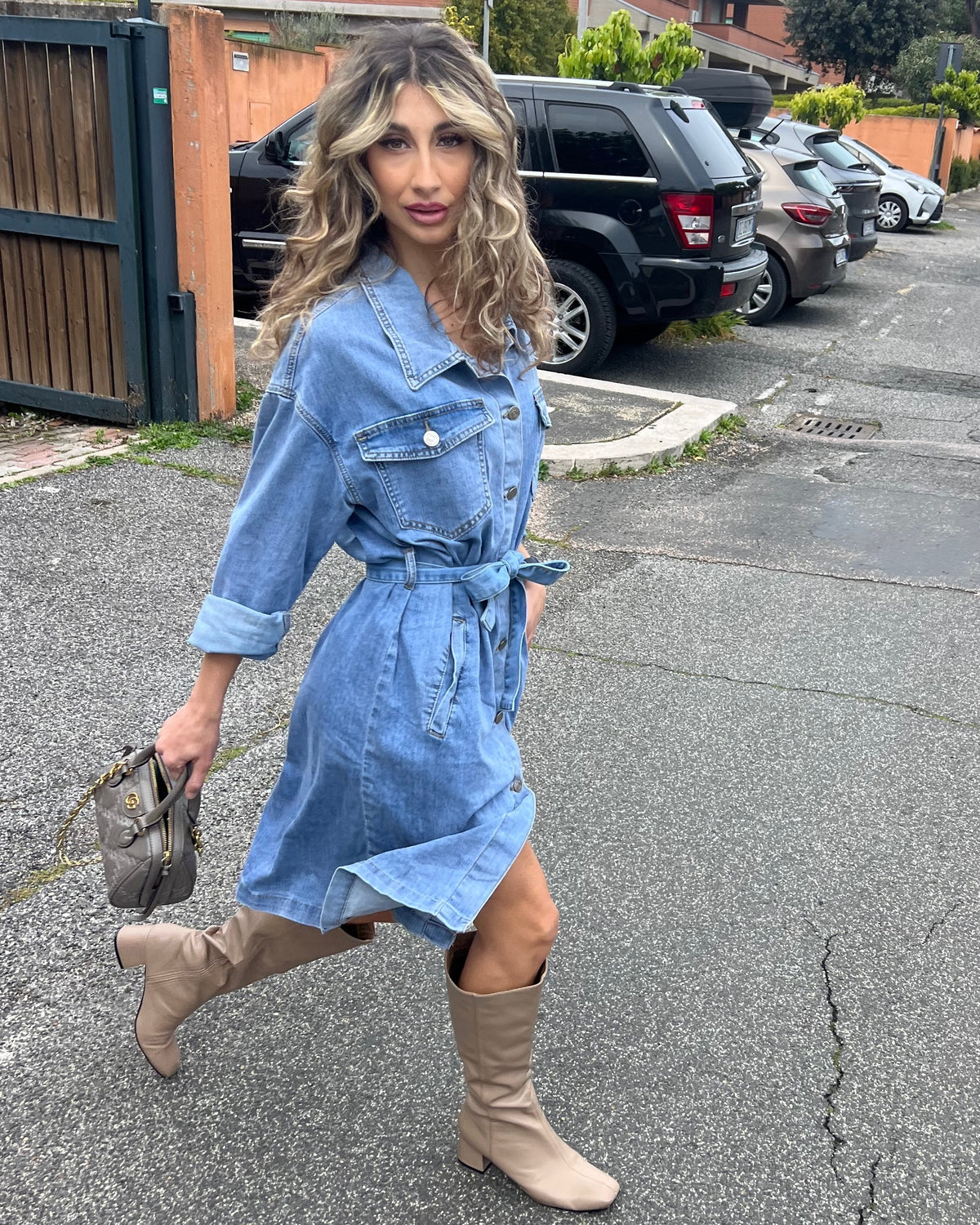 Abito chemisier in Denim Elasticizzato