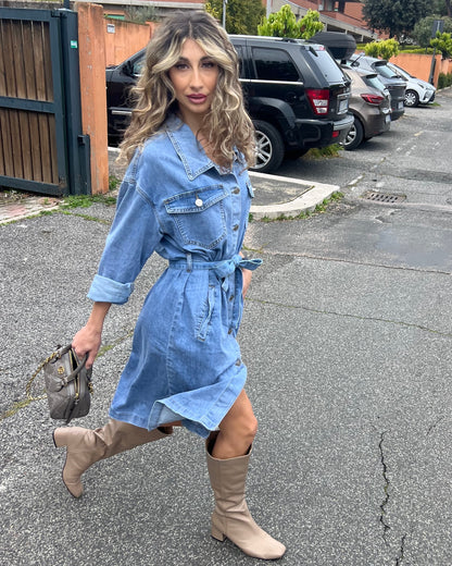 Abito chemisier in Denim Elasticizzato