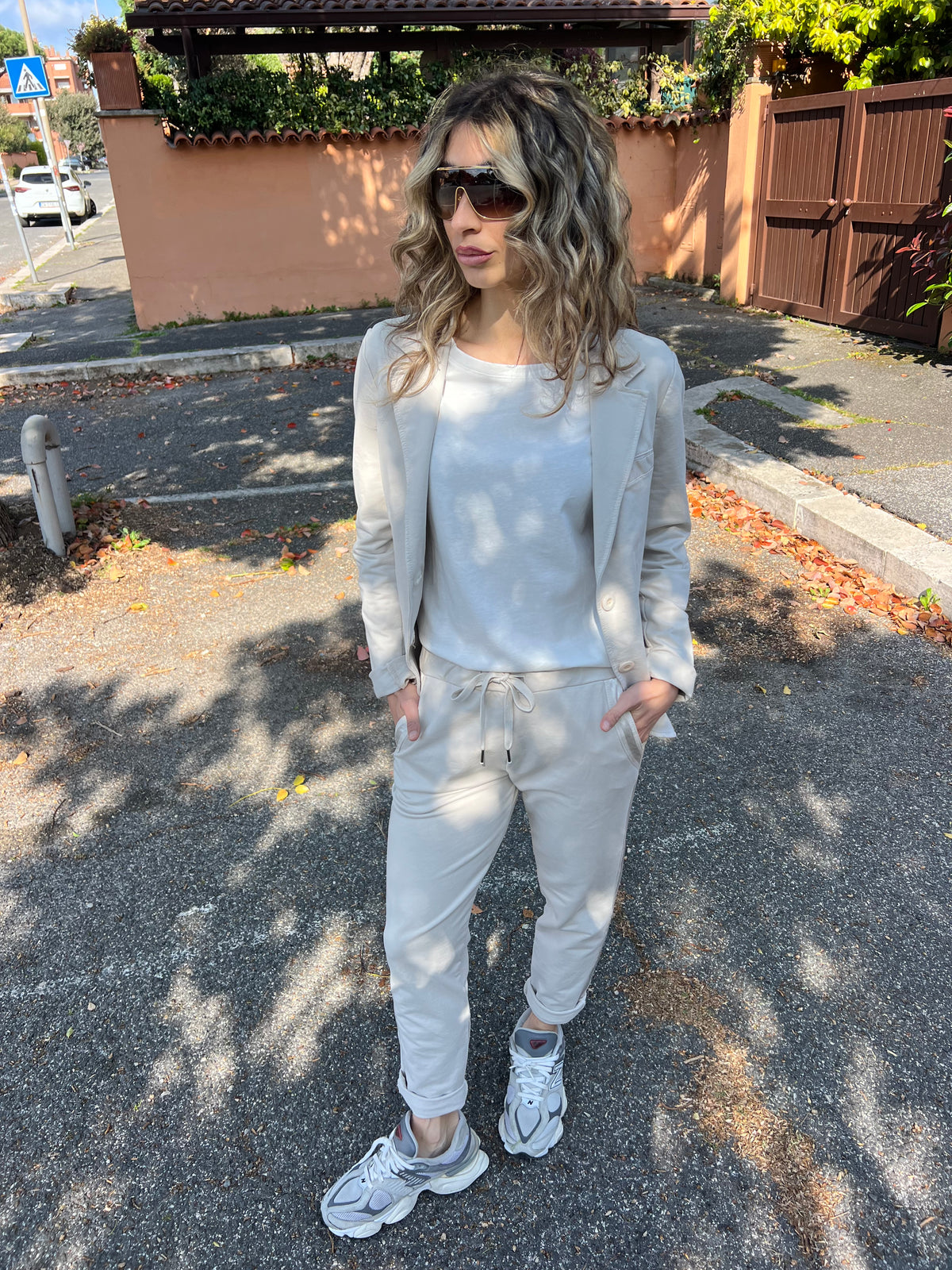 Pantalone tuta in cotone garzato