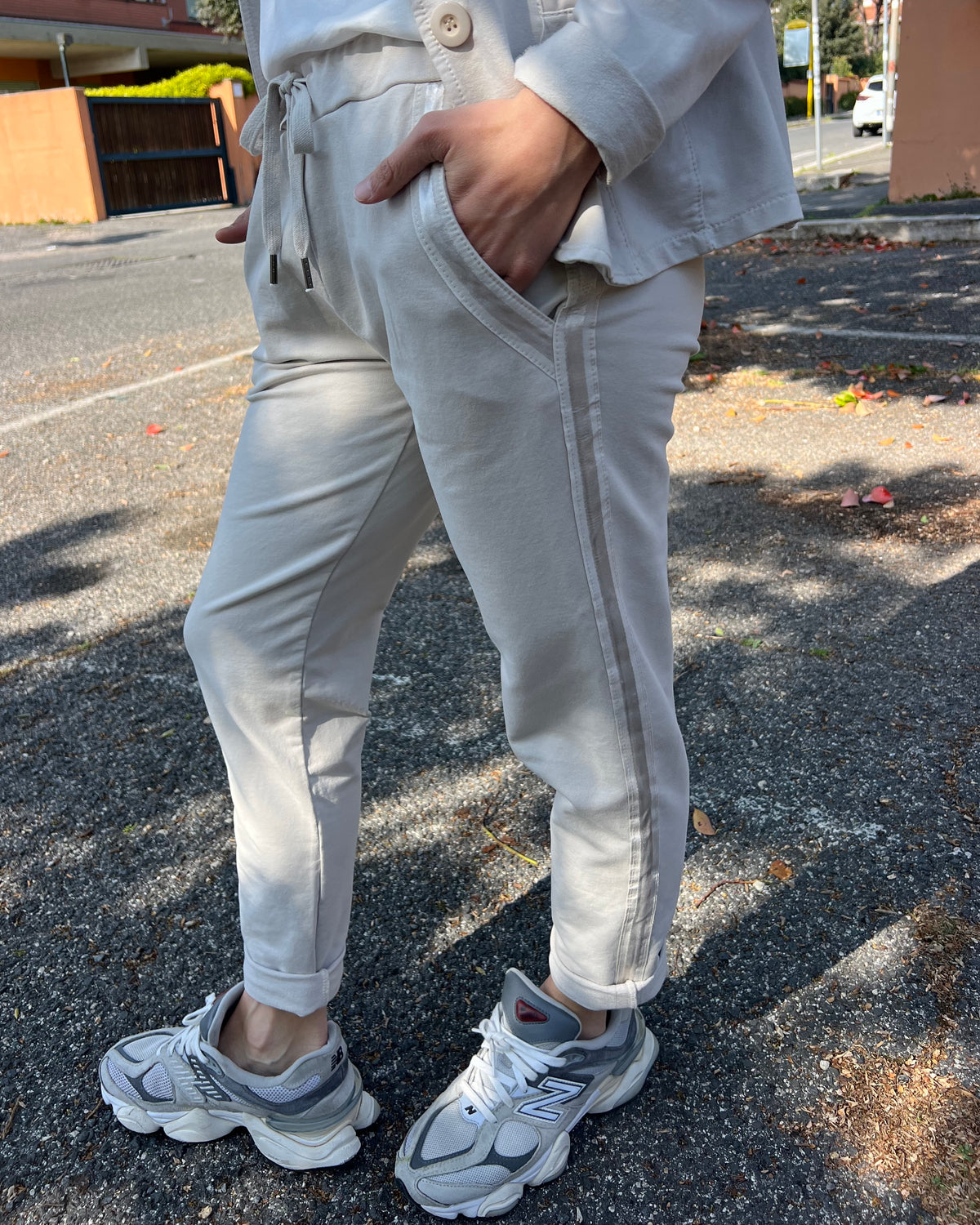 Pantalone tuta in cotone garzato