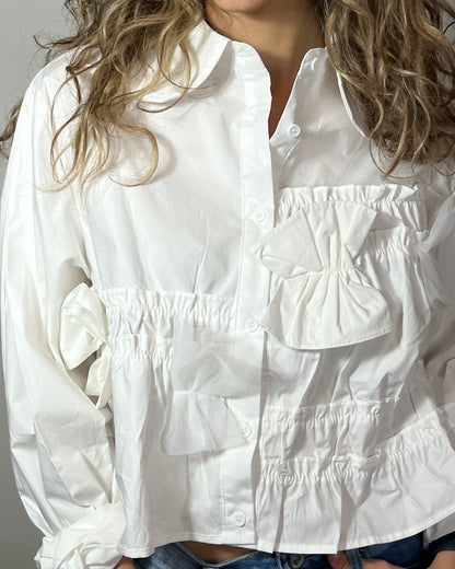 Camicia in cotone con dettagli rouches in tessuto e tulle