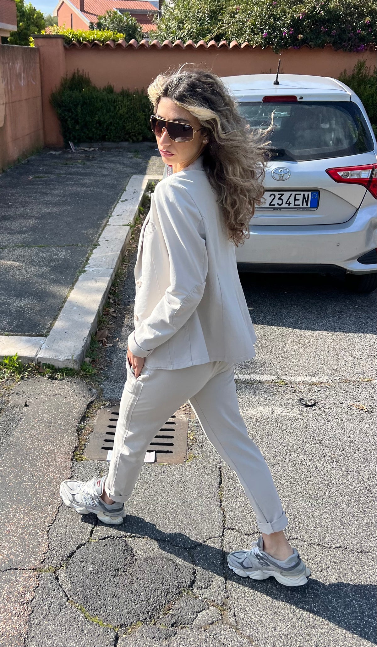 Pantalone tuta in cotone garzato