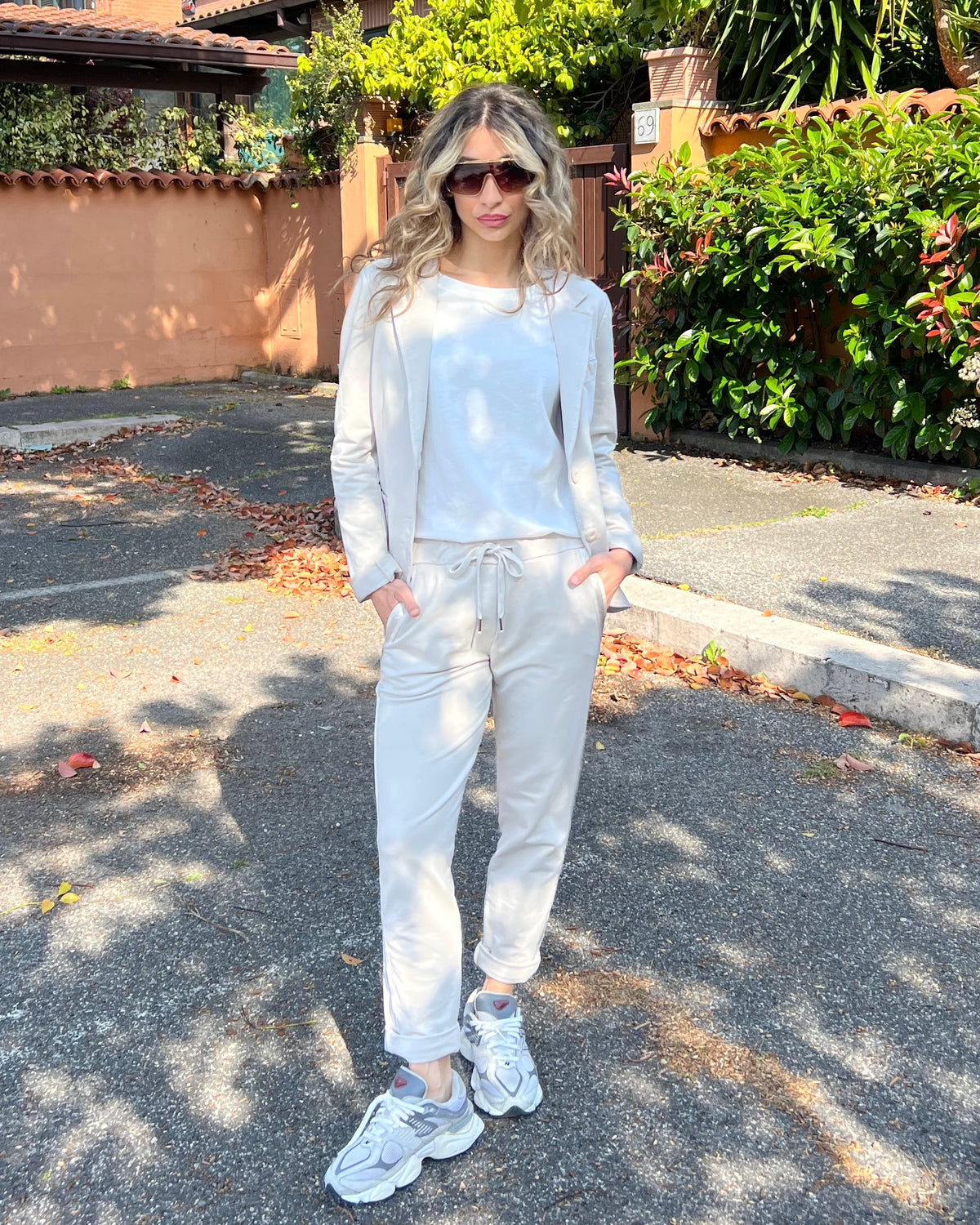 Pantalone tuta in cotone garzato