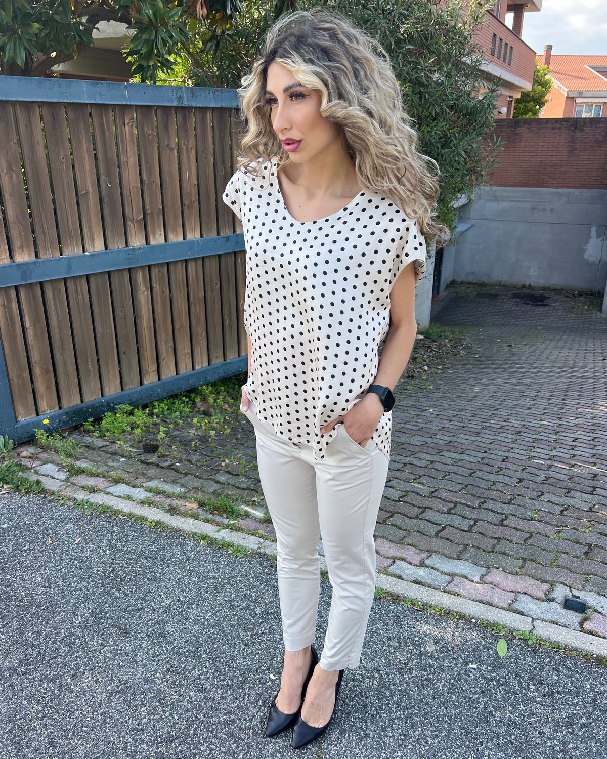 Pantalone sigaretta in cotone elasticizzato
