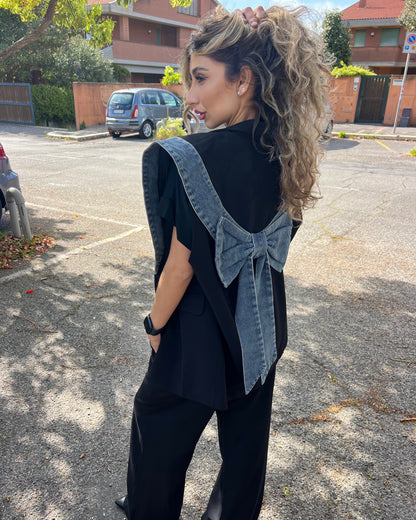 Gilet over con dettagli in jeans