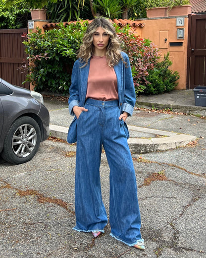 Pantalone tessuto jeans leggero palazzo
