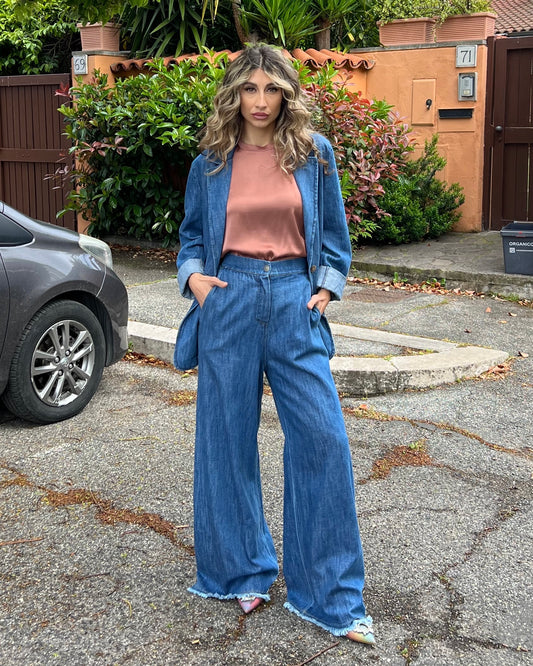 Pantalone tessuto jeans leggero palazzo