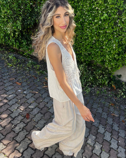 Pantalone palazzo con elastico in vita