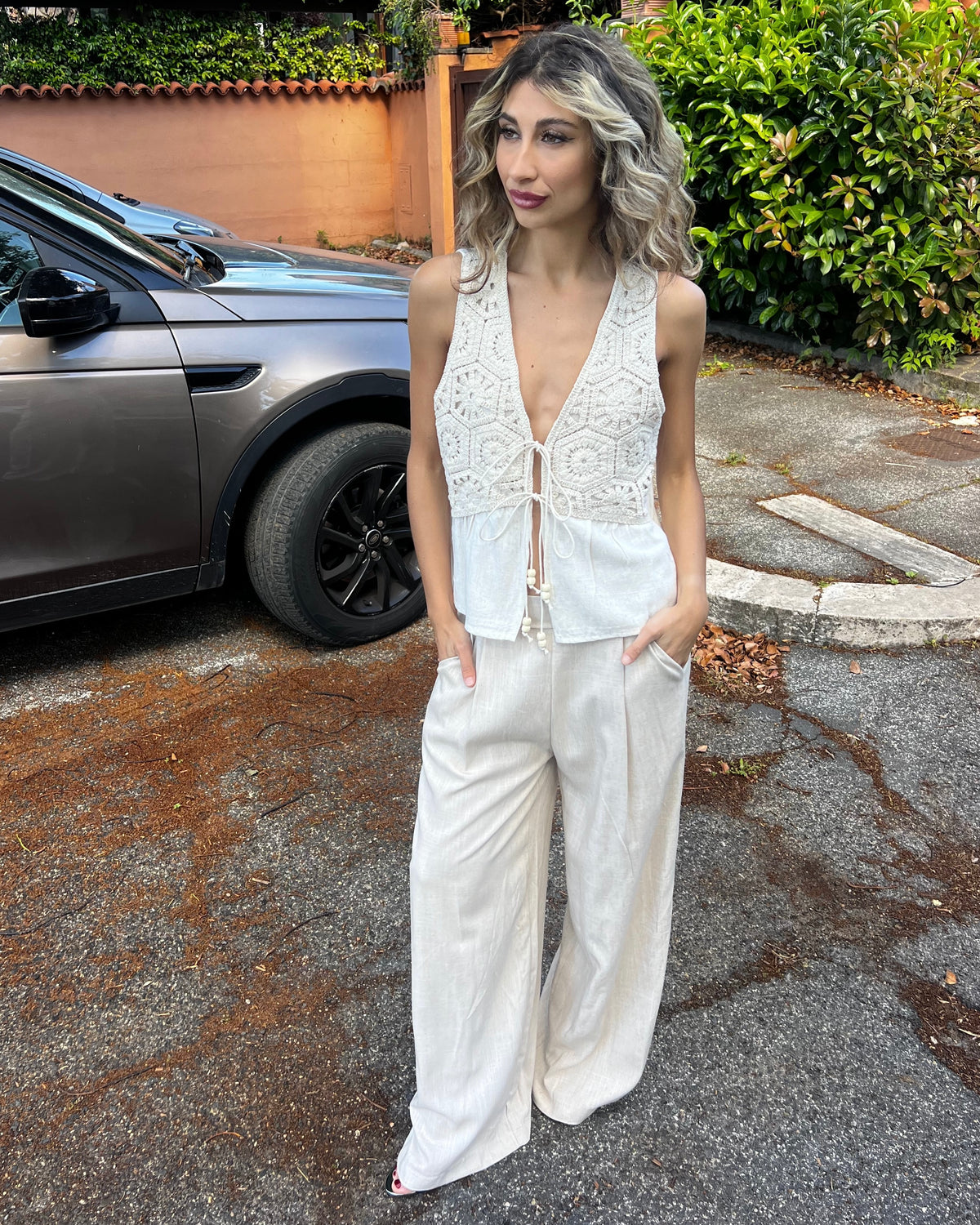 Pantalone palazzo con elastico in vita